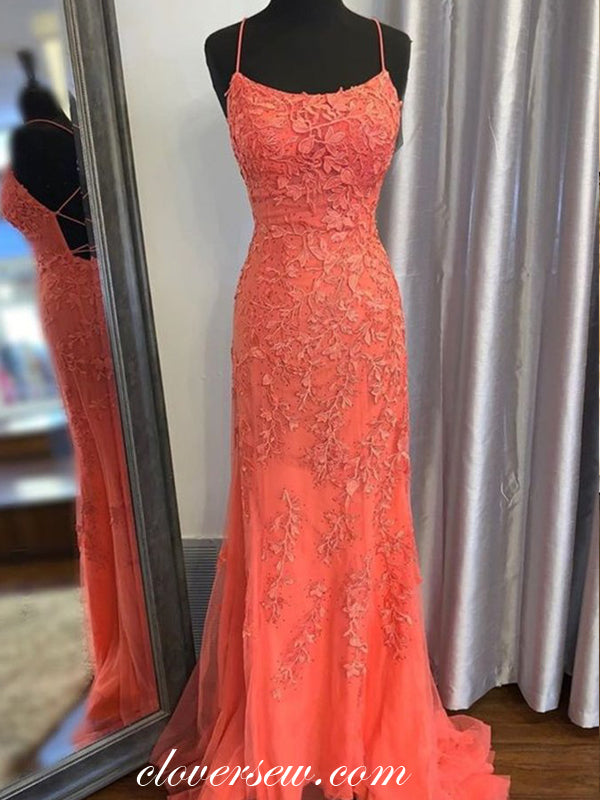 Coral and Gold Prom Dress