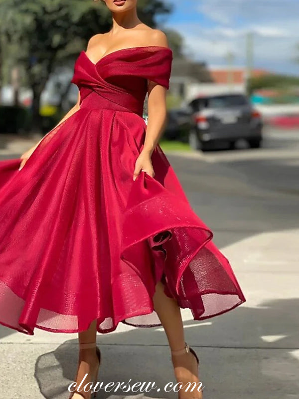 Deep Red Tea Length Dress