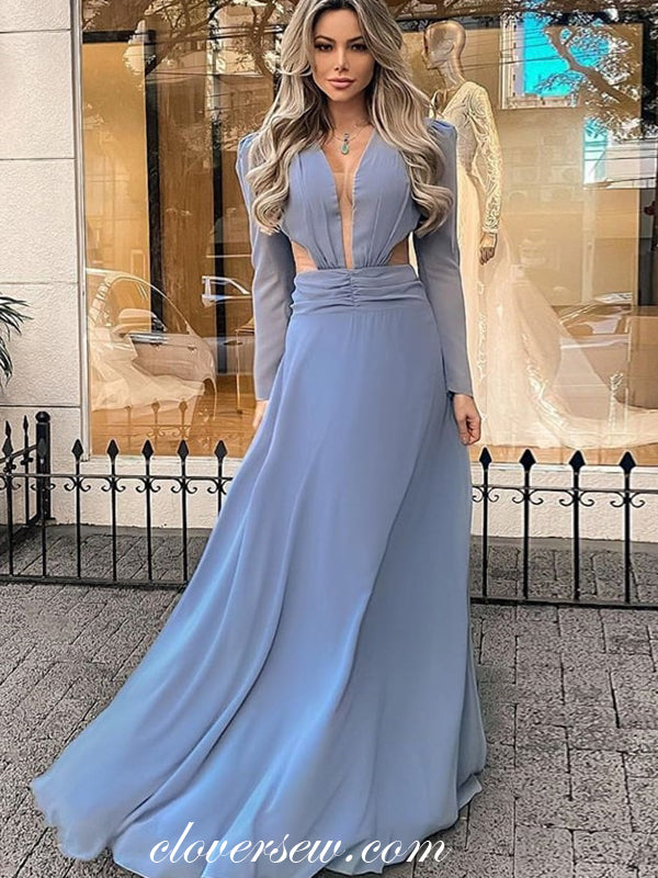 Dusty blue long sleeve bridesmaid dresses best sale