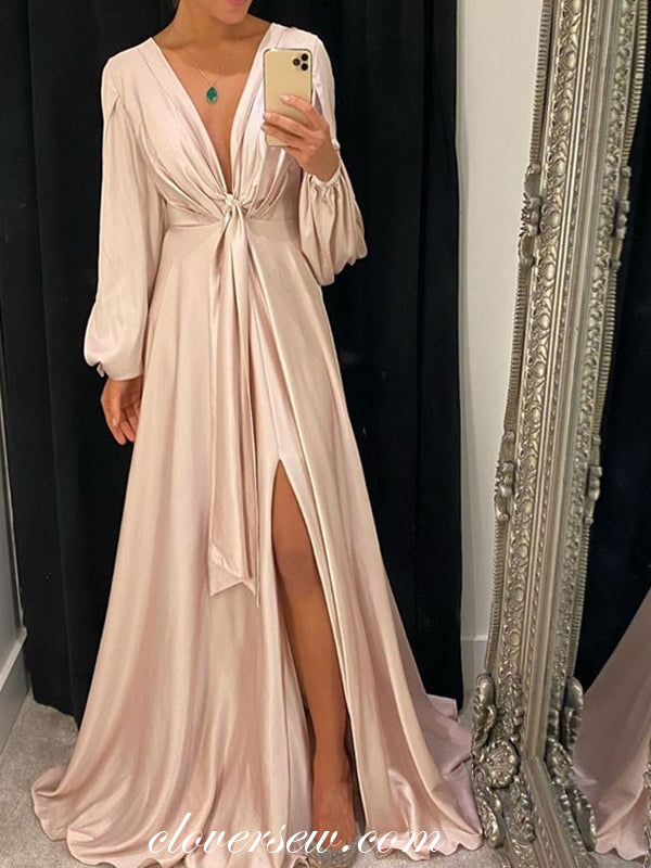 Gold satin 2024 long sleeve dress