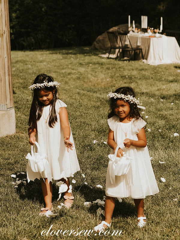 White Midi outlet length flower girl dress- Tea length chiffon dresss- White chiffon dress - Ivory chiffon flower girl dress - Toddler tea length