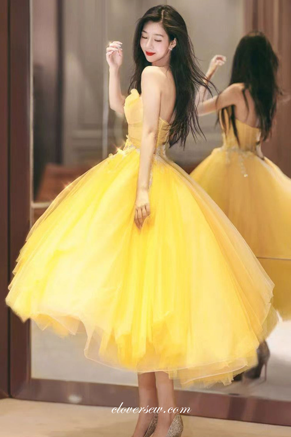 Yellow Puffy Short Prom Dresses