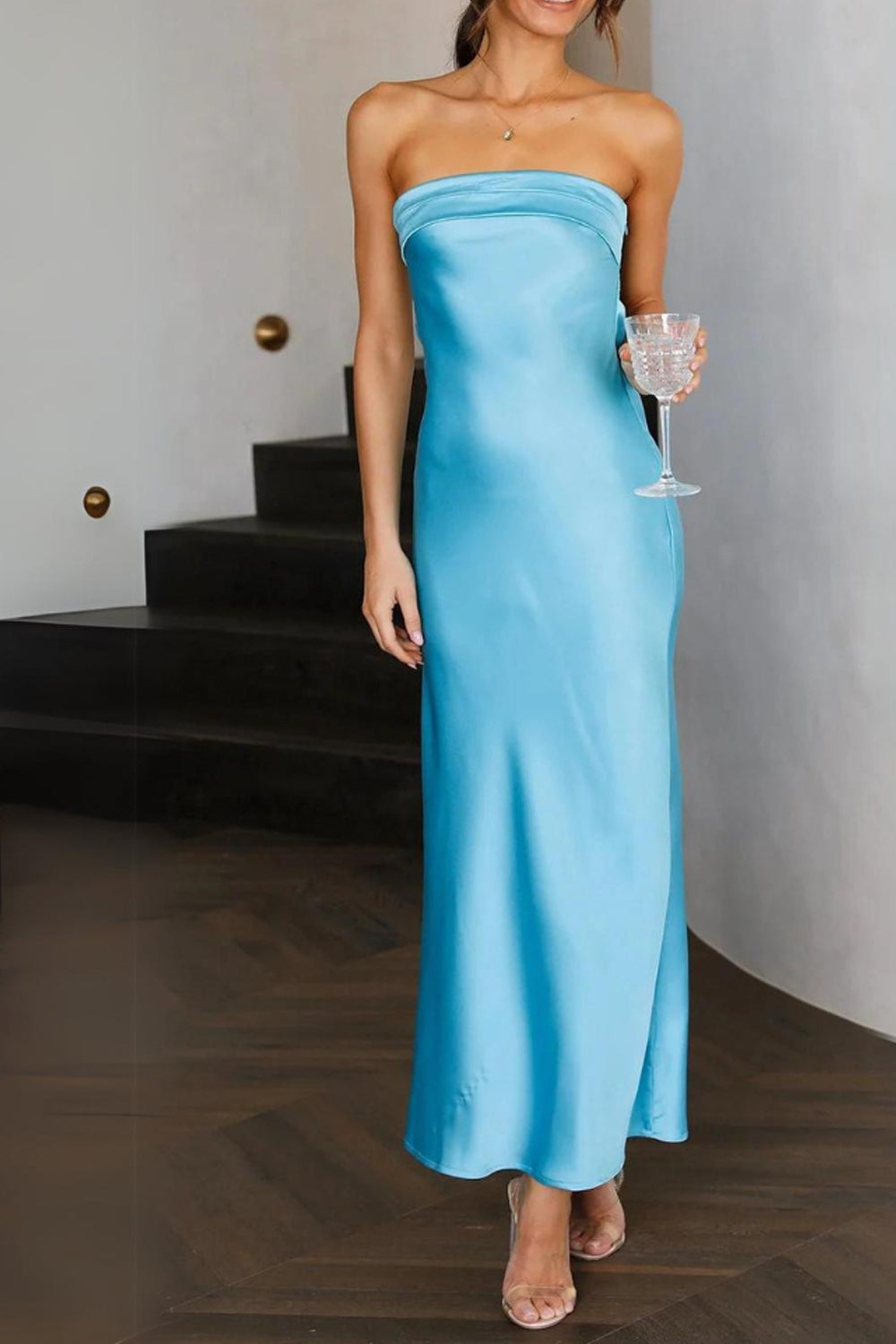 Colorful Wedding Strapless Sheath Silk Stain With Chiffon Scarves Long Bridesmaid Dresses, CB0320