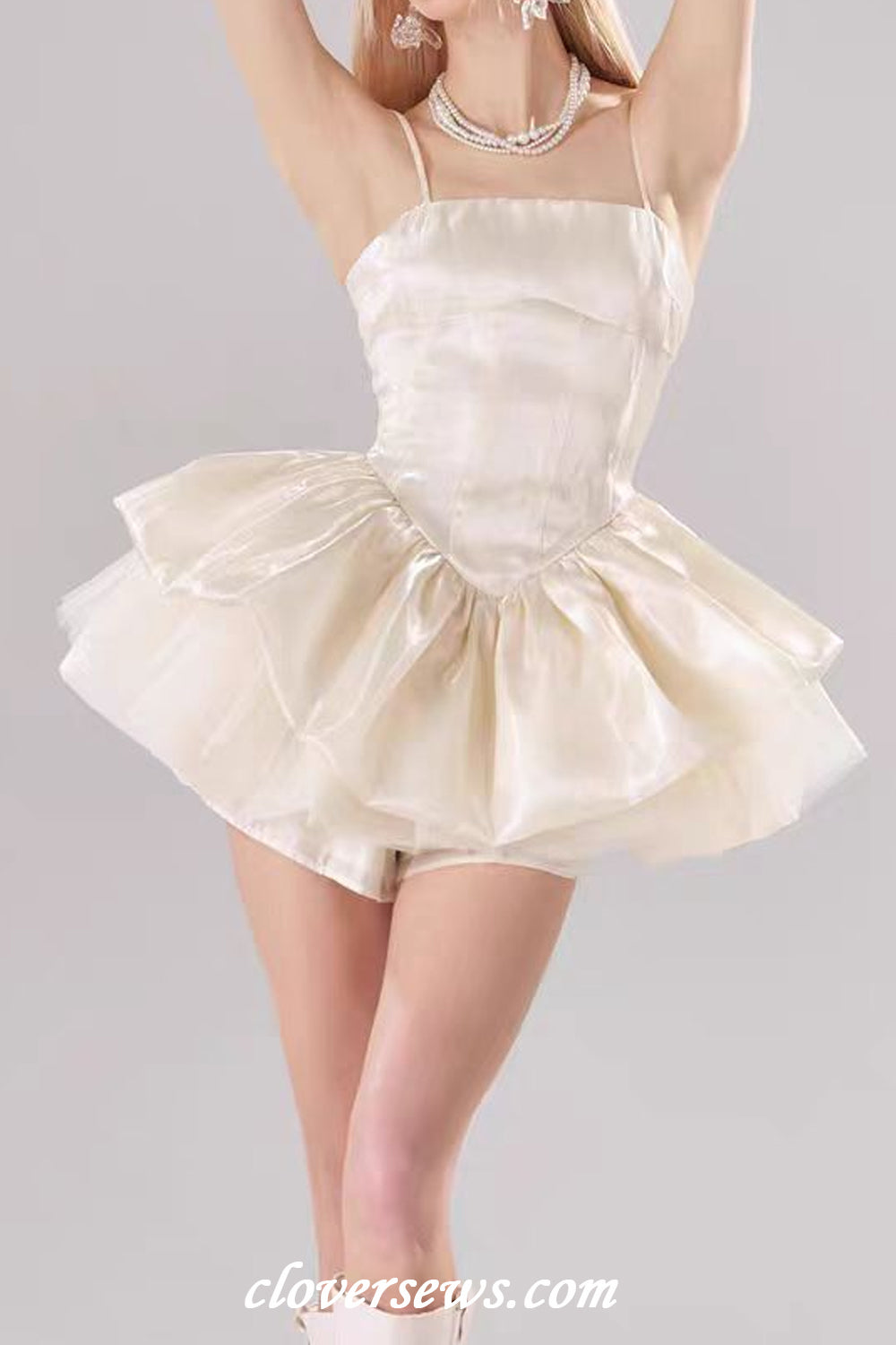 Fashion Shiny Satin Tulle Bubble Mini Birthday Party Homecoming Dresses, CH0081