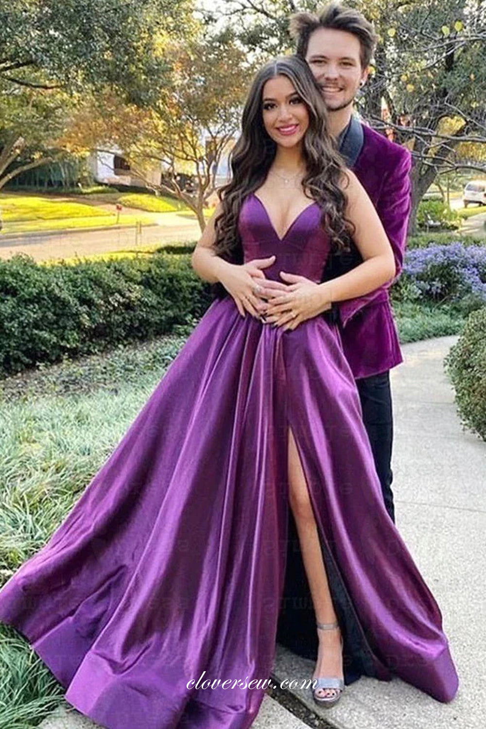 Lilac satin prom dress best sale