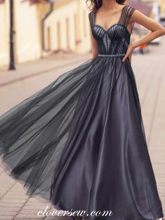 Black Tulle Pleating Sleeveless Sweetheart A-line Fashion Dresses, CP0728