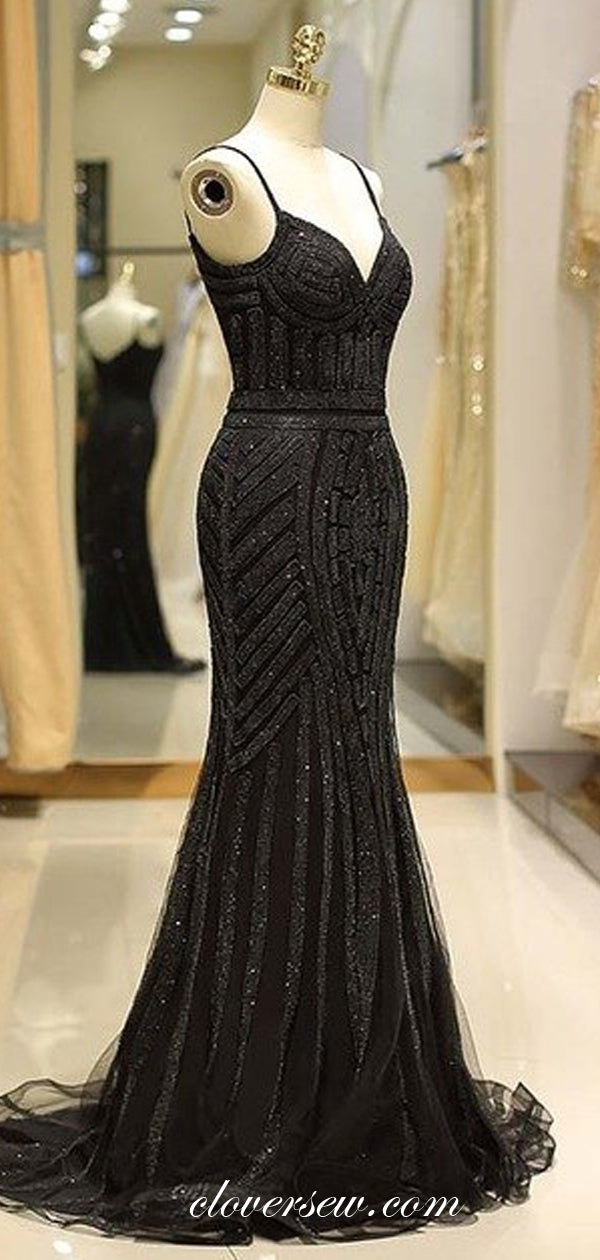 Black Sequin Spaghetti Strap Mermaid Formal Dresses, CP0087 – clover sew