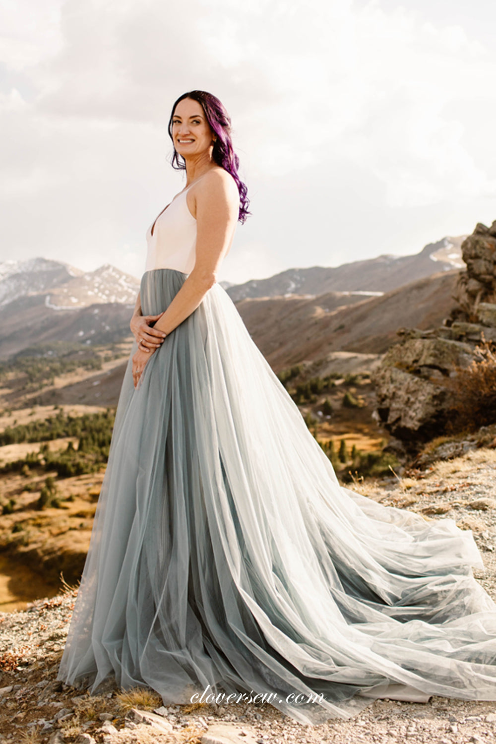 Dusty blue hotsell tulle wedding dress