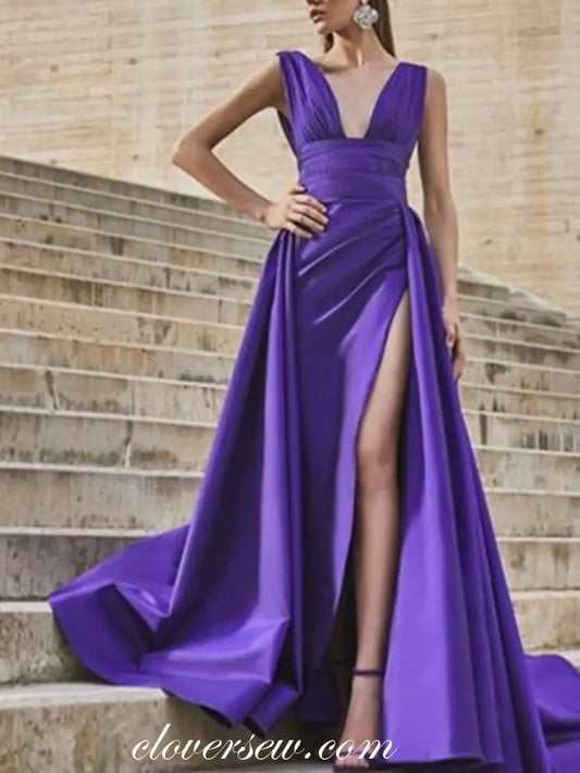 Elegant Satin V-neck Sleeveless High Waist Formal Dresses, CP0783