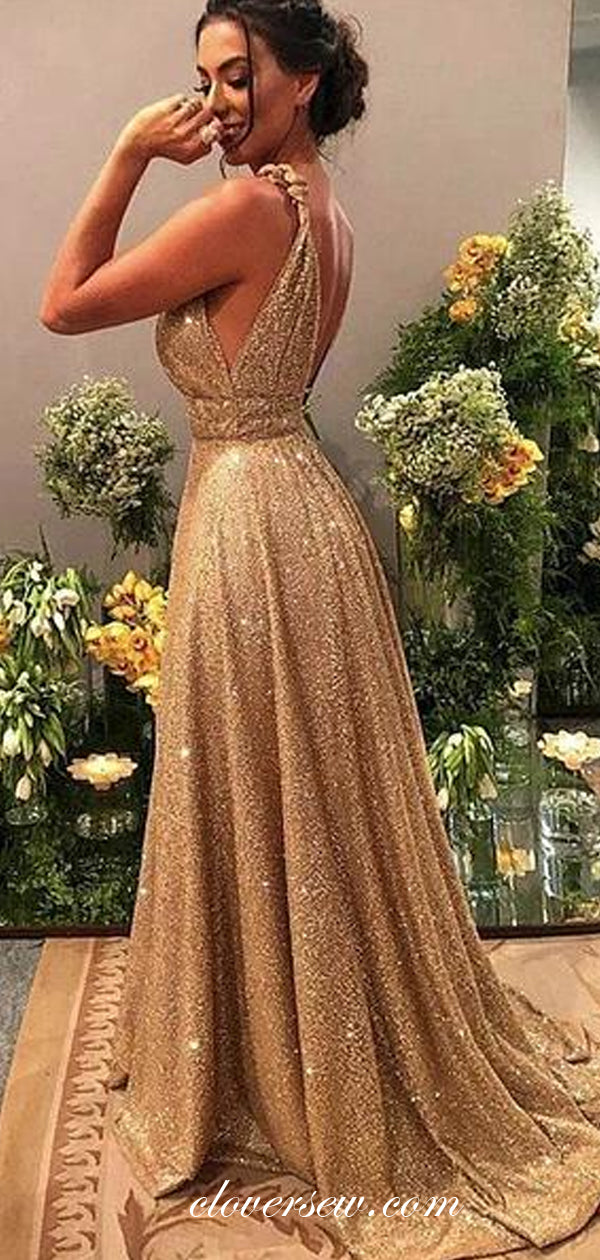 Gold shiny cheap prom dresses