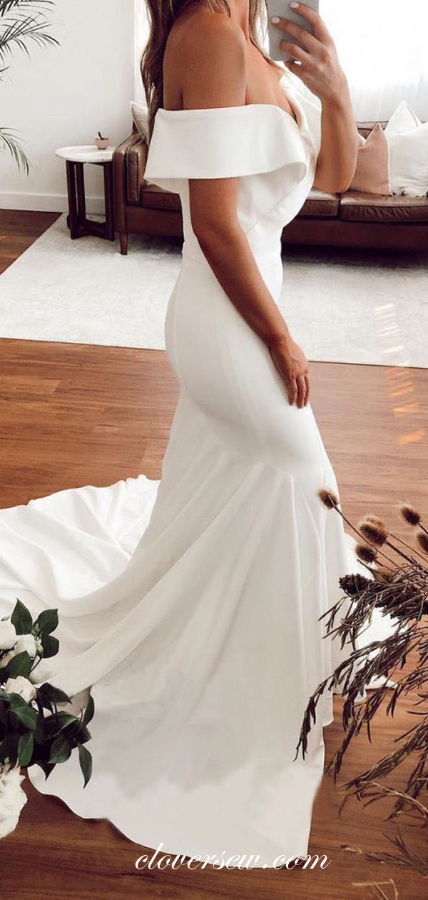 Ivory Satin Off The Shoulder Mermaid Wedding Dresses, CW0184