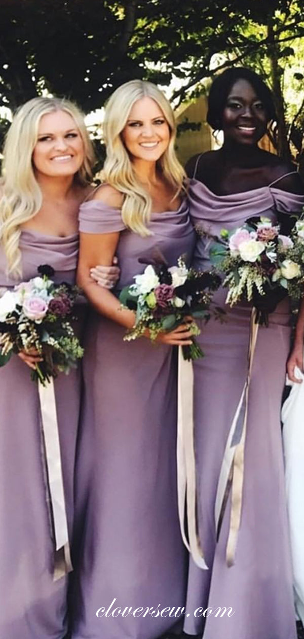 Lilac Cowl Neck Off The SHoulder Sheath Long Bridesmaid Dresses, CB0188