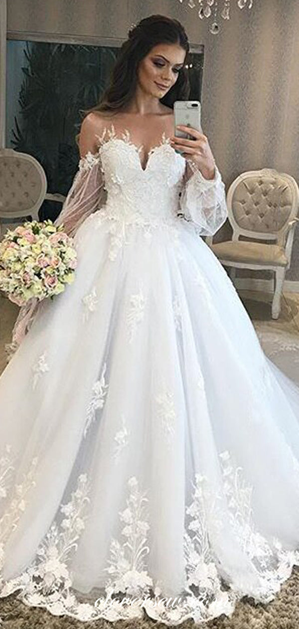 Illusion neckline long hot sale sleeve wedding dress