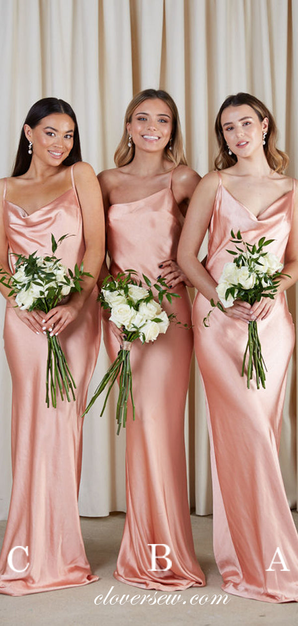 Pink satin cheap bridesmaid dresses