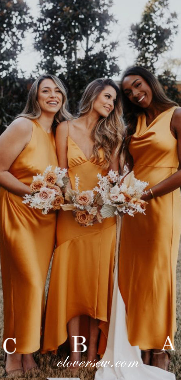 Brown Orange and Yellow Bridesmaid Dresses