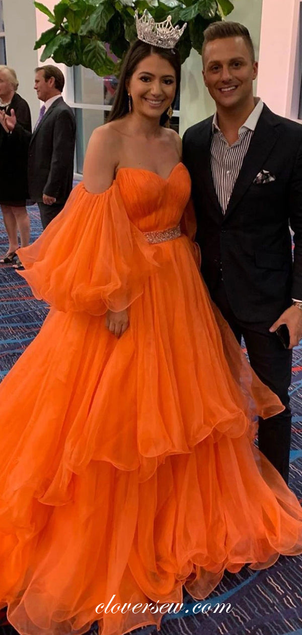 Orange Puffy Prom Dresses