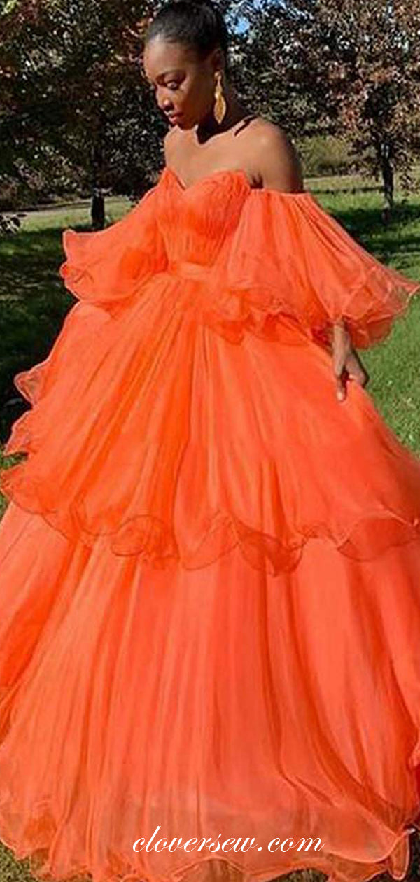 Orange Puffy Prom Dresses