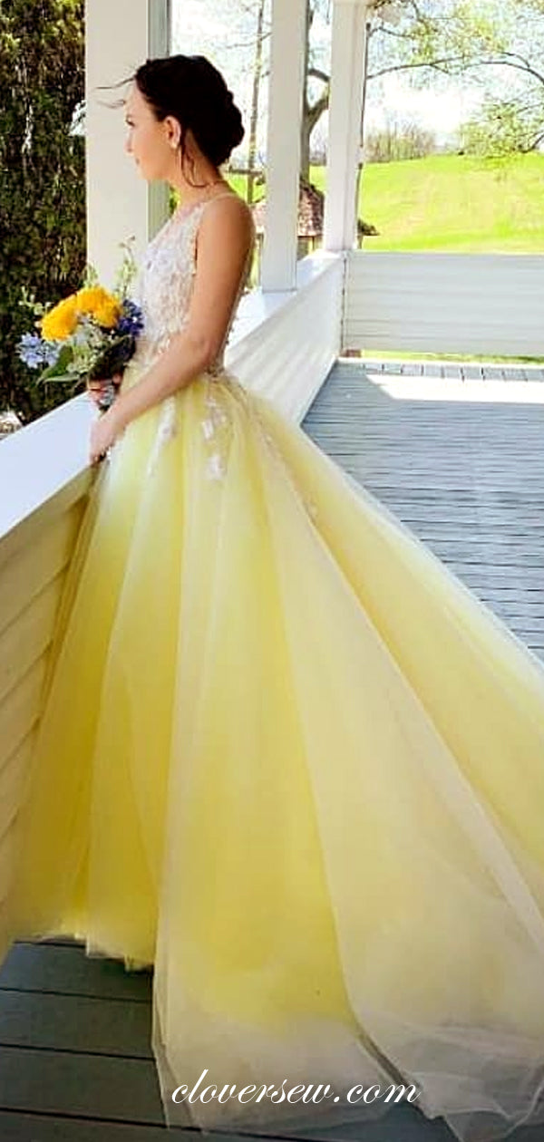 Yellow and white hot sale formal dresses