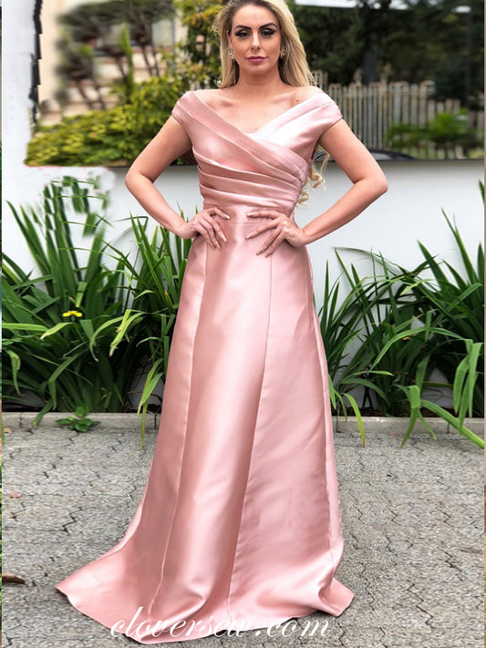 Pink Satin Pleating Off The Shoulder Formal Dresses, CP0624