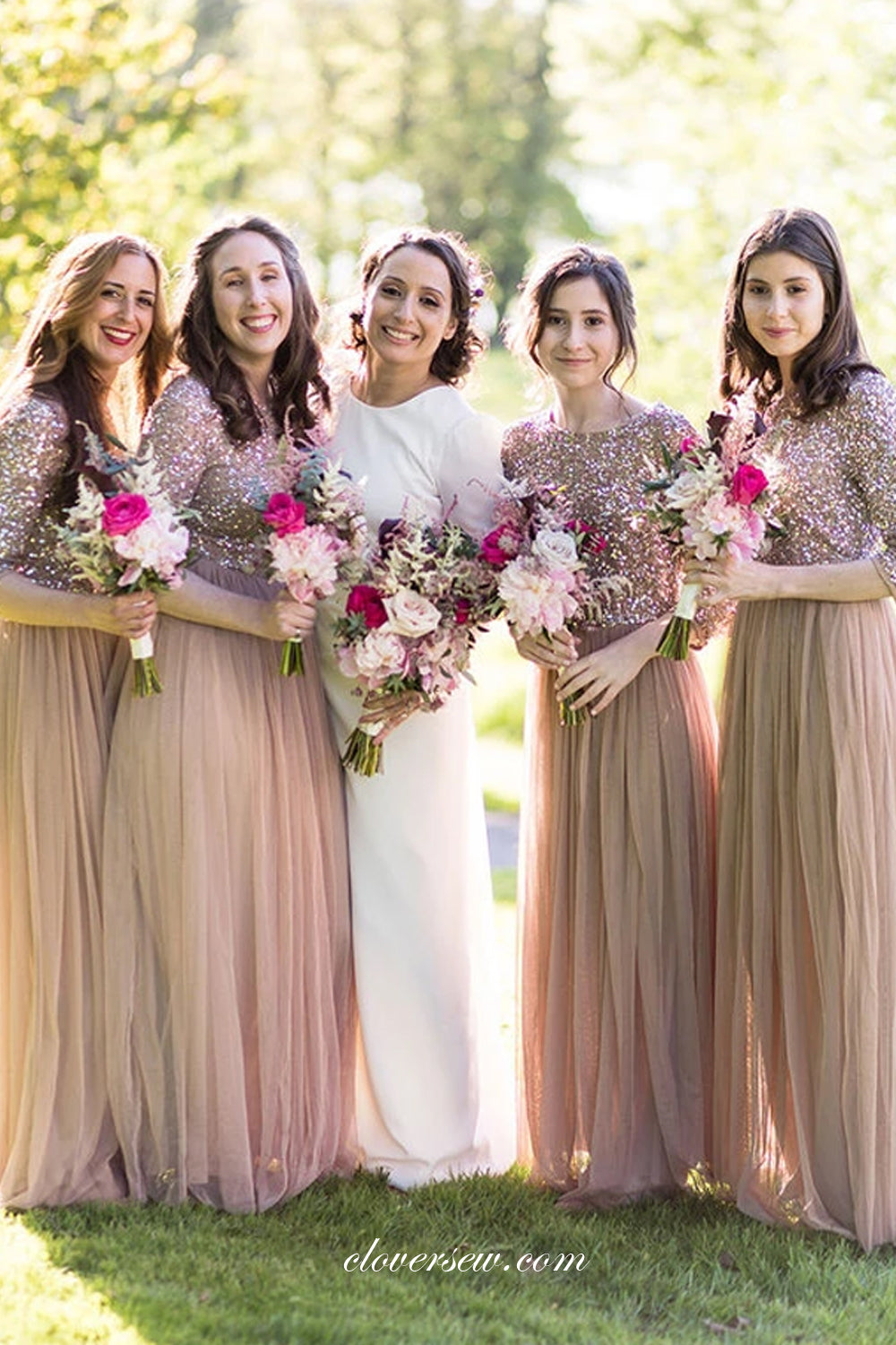 Rose gold bridesmaid hot sale dresses long sleeve