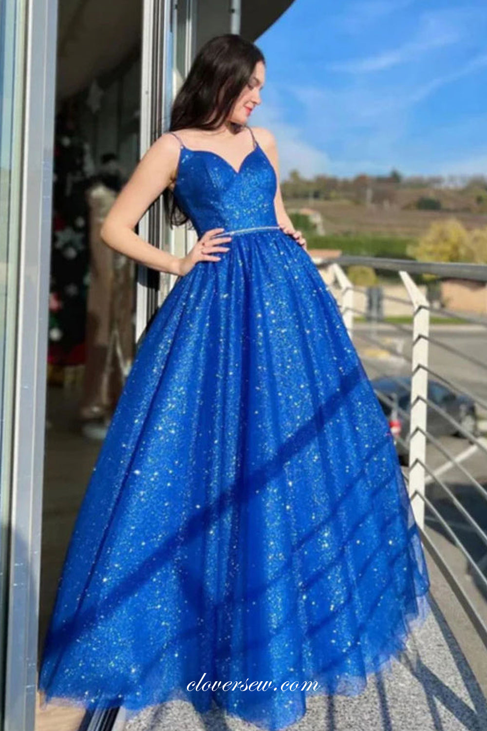 Discount Royal Blue Sparkly Prom Dress