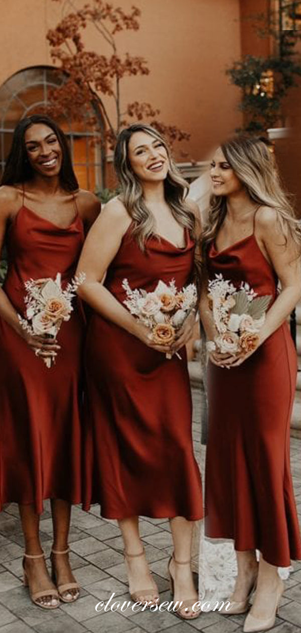 Tea length burgundy outlet bridesmaid dresses