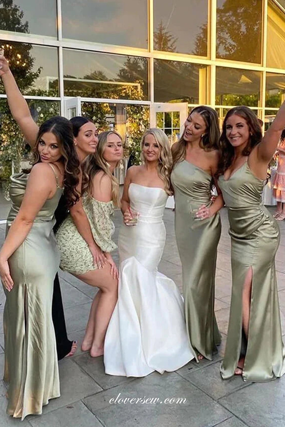 Sage green shop satin bridesmaid dresses