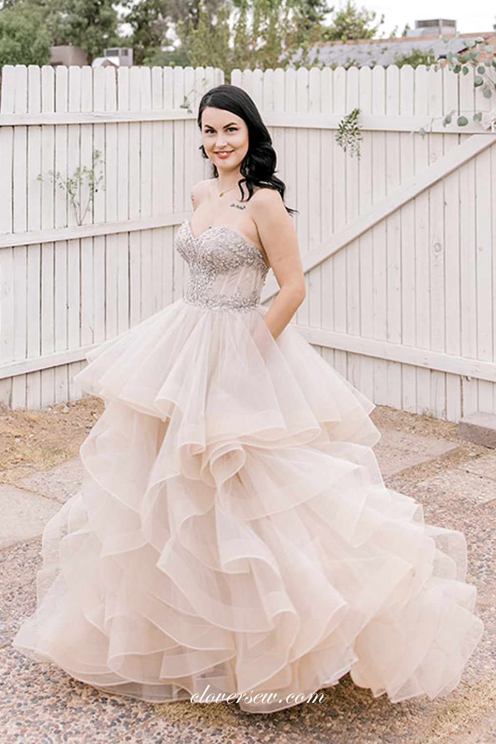 Strapless Wedding Gown with Ruffles