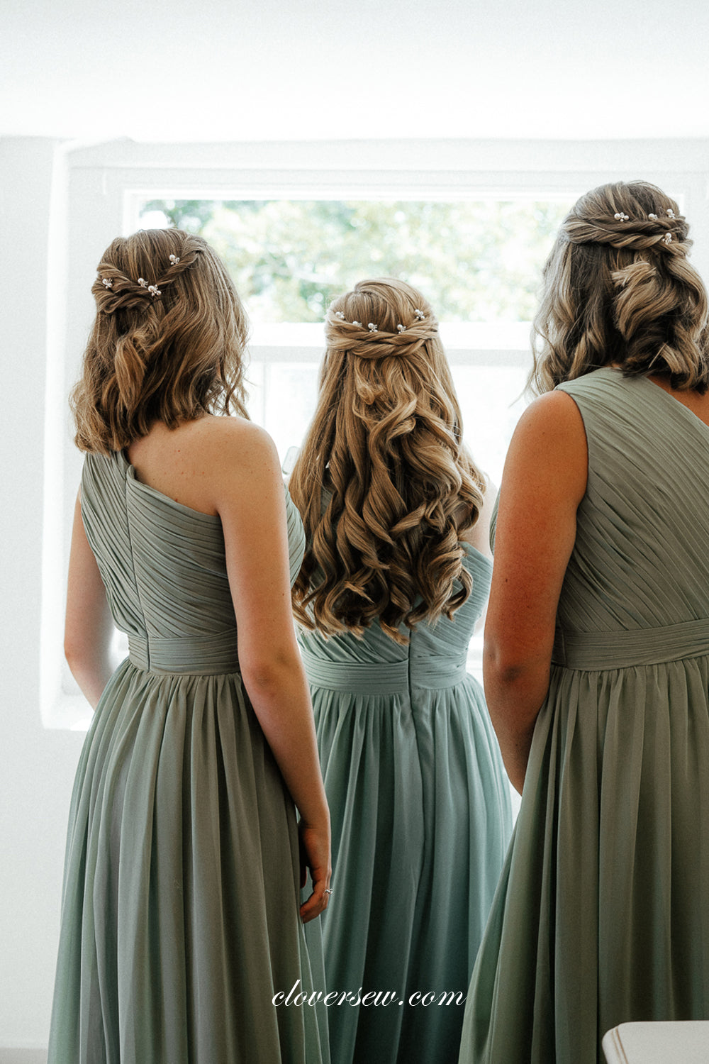 One Shoulder Bridesmaid Dresses in Tiffany Blue and Chocolate