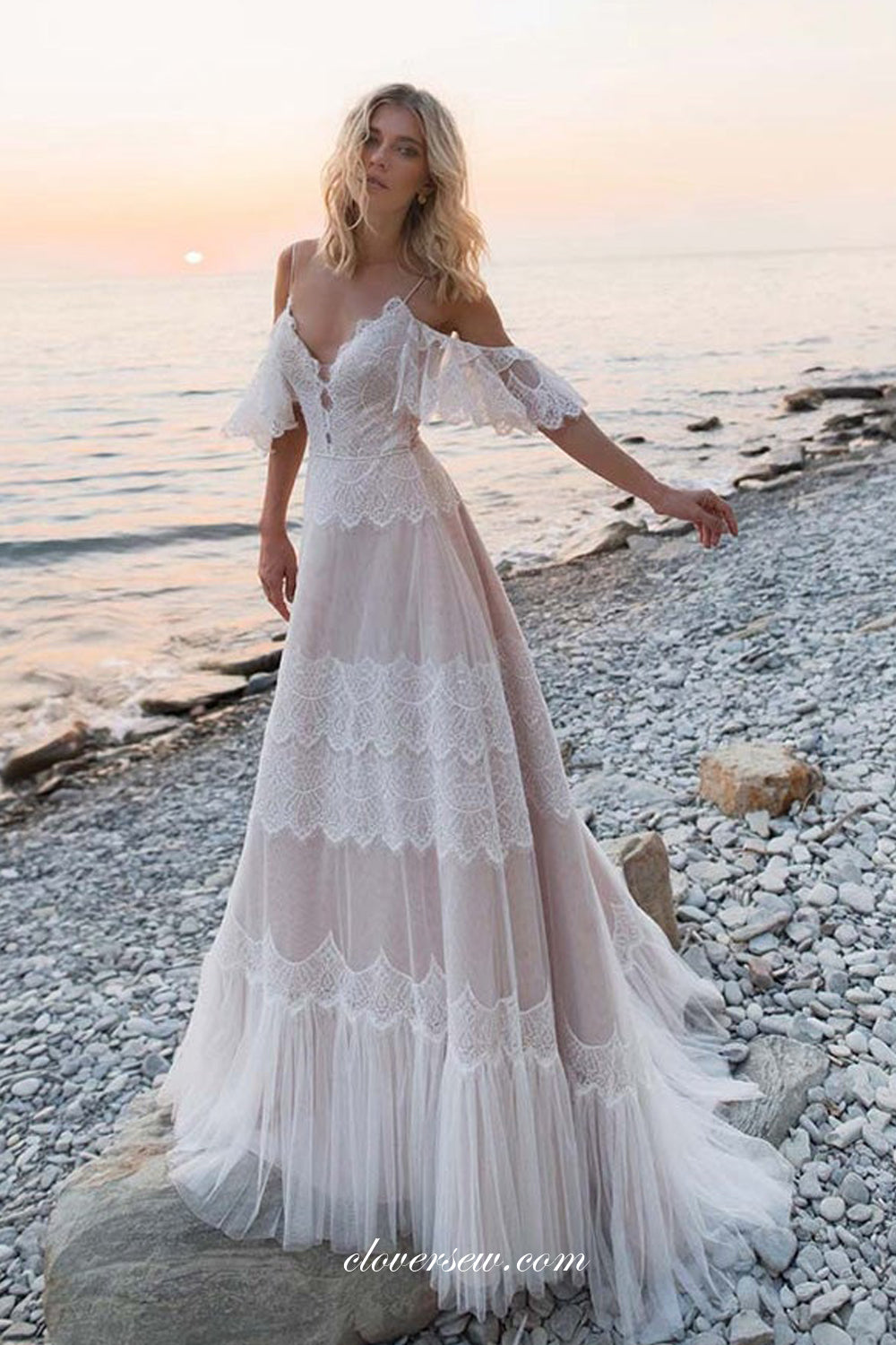 Pink beach wedding clearance dress