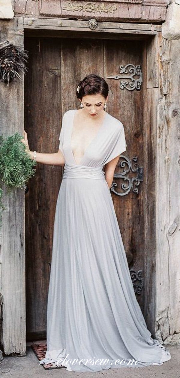 Unique Dusty Blue Chiffon Convertible Boho Beach Wedding Dresses,CW0164